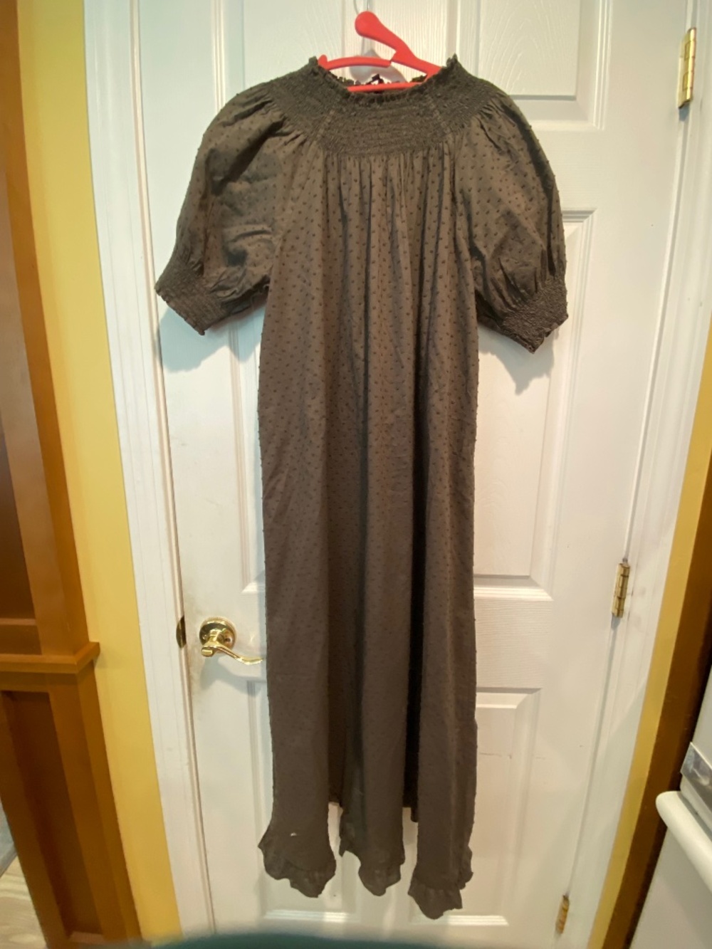 Quince 100% Cotton Swiss Dot Midi Dress M Charcoal